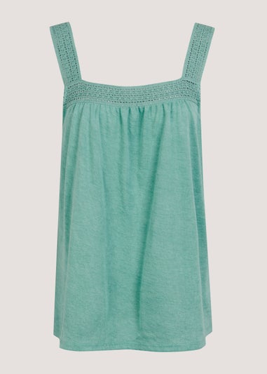 Green Square Neck Woven Vest Top