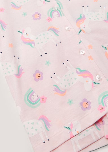 Girls Pink Unicorn Button Up Short Pyjama Set (9mths-6yrs)
