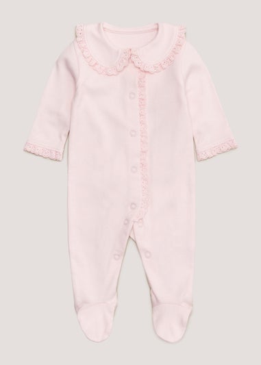 Baby Pink Collar Sleepsuit (Tiny Baby-12mths)