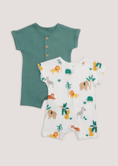 Baby 2 Pack Safari Rompers (Newborn-18mths)