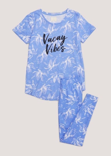 Blue Palm Print Legging Pyjama Set