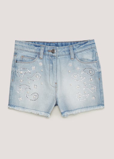 Girls Blue Paisley Denim Shorts (4-13yrs)