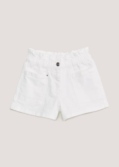 Girls White Paperbag Shorts (4-13yrs)