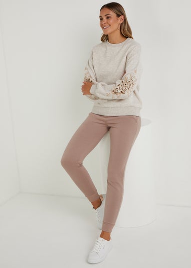 Oatmeal Embroidery Sleeve Sweatshirt