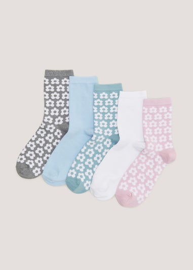 5 Pack Multicoloured Flower Print Socks