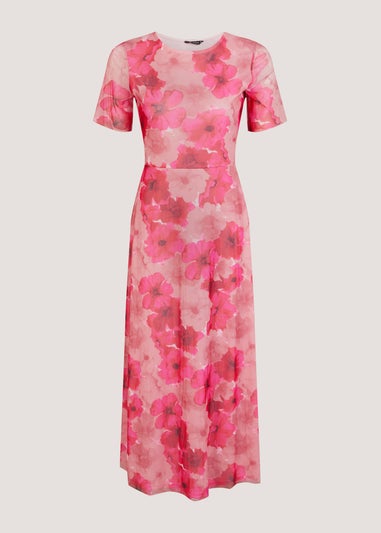 Et Vous Pink Floral Mesh Midi Dress