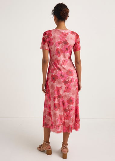 Et Vous Pink Floral Mesh Midi Dress