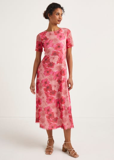 Et Vous Pink Floral Mesh Midi Dress