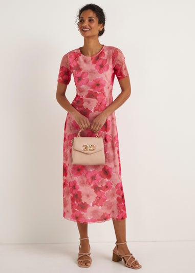 Et Vous Pink Floral Mesh Midi Dress