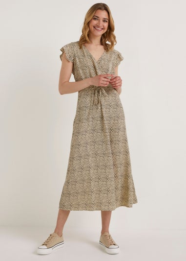 JDY Nolia Beige Print Short Sleeve Midi Dress