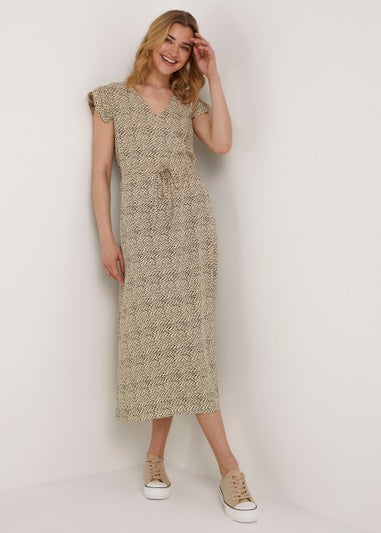 JDY Nolia Beige Print Short Sleeve Midi Dress