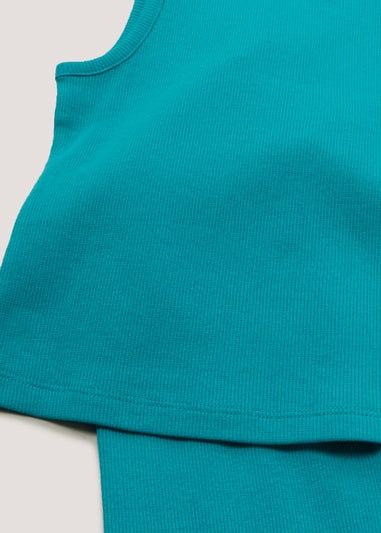 Girls Blue Ribbed Vest & Cycling Shorts Set (4-13yrs)