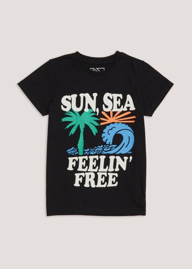 Boys Black Holiday Slogan T-Shirt (4-13yrs)