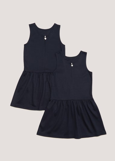 Girls 2 Pack Navy Jersey School Pinafore (3-9yrs)