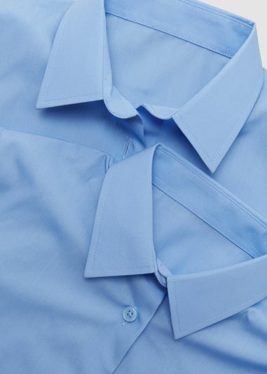 Girls 2 Pack Blue Regular Fit Short Sleeve School Blouses (4-16yrs)
