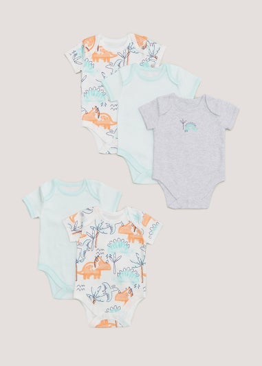 Baby 5 Pack Dinosaur Bodysuits (Newborn-23mths)