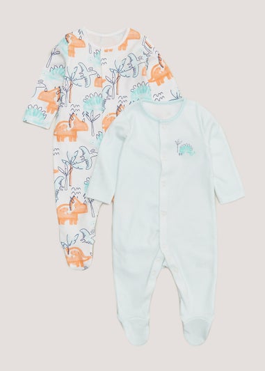 Baby 2 Pack Dinosaur Sleepsuits (Newborn-23mths)
