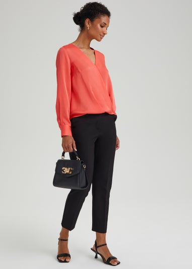 Et Vous Coral Satin Wrap Blouse