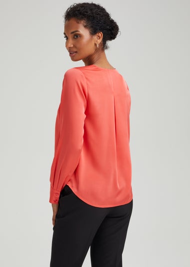 Et Vous Coral Satin Wrap Blouse