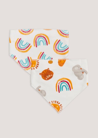 2 Pack Multicoloured Rainbow Safari Animal Bibs