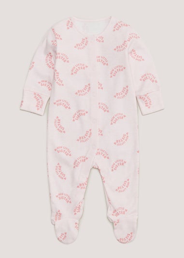Girls Pink Little Sister Sleepsuit (Tiny Baby-18mths)
