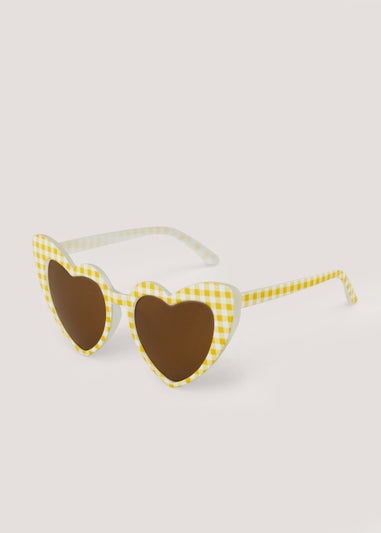 Kids Yellow Gingham Heart Sunglasses