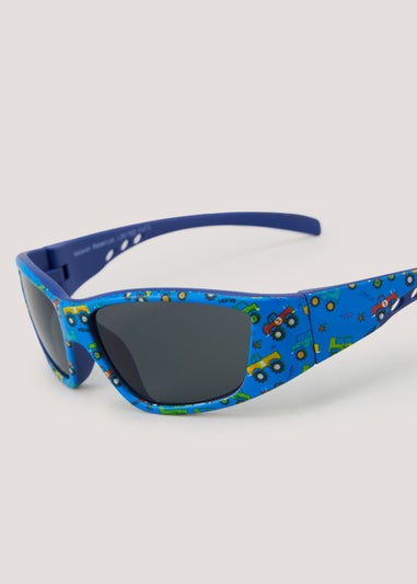 Kids Blue Car Print Wrap Sunglasses (3-10yrs)