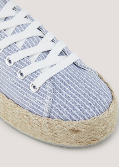 Blue Stripe Raffia Lace Up Espadrilles