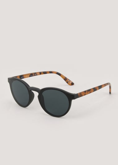Brown Tortoise Print Round Sunglasses