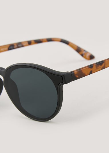 Brown Tortoise Print Round Sunglasses