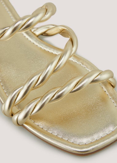 Gold Wide Fit Asymmetric Plait Sandals