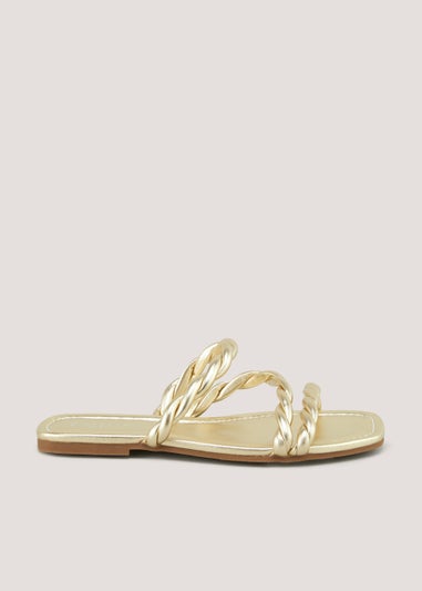 Gold Wide Fit Asymmetric Plait Sandals