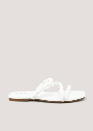 White Wide Fit Asymmetric Plait Sandals
