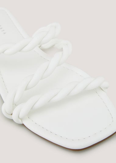 White Wide Fit Asymmetric Plait Sandals