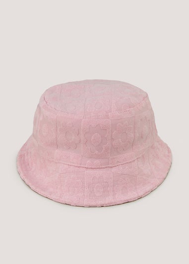 Girls Pink Flower Print Towel Bucket Hat (7-13yrs)