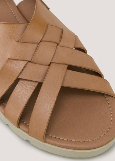 Tan Wide Fit Leather Woven Gladiator Sandals