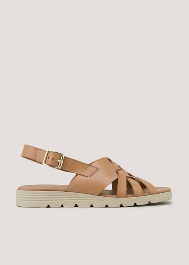 Tan Wide Fit Leather Woven Gladiator Sandals