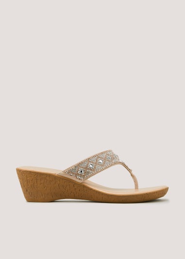 Diamante toe hot sale post wedges