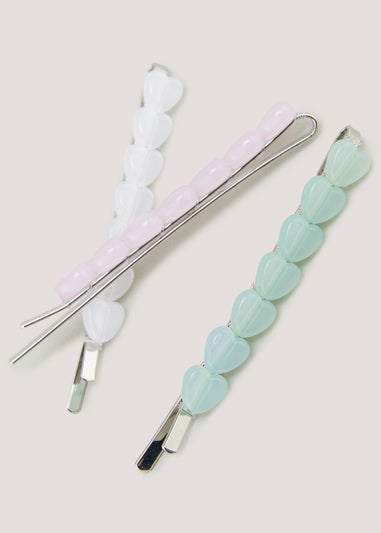 3 Pack Multicoloured Heart Slide Clips