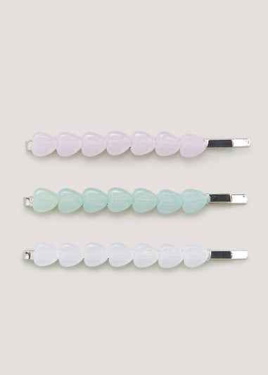 3 Pack Multicoloured Heart Slide Clips
