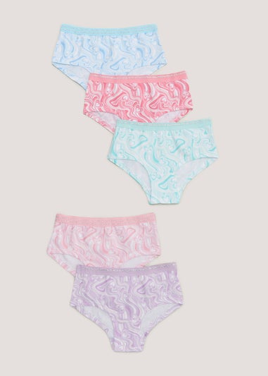 Girls 5 Pack Marble Hipster Short Knickers (6-13yrs) - Matalan