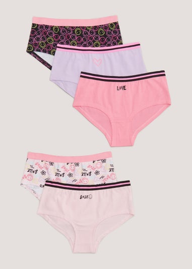 Girls 5 Pack Smiley Hipster Short Knickers (6-13yrs)