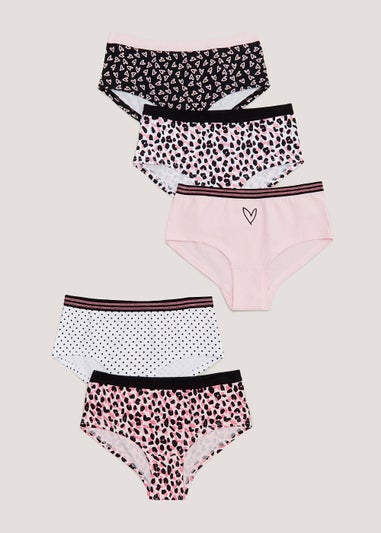 Girls 5 Pack Hipster Short Knickers (6-13yrs) - Matalan