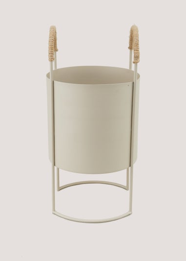 Cream Metal Planter with Woven Handles (36.5cm x 18.5cm x 18cm)