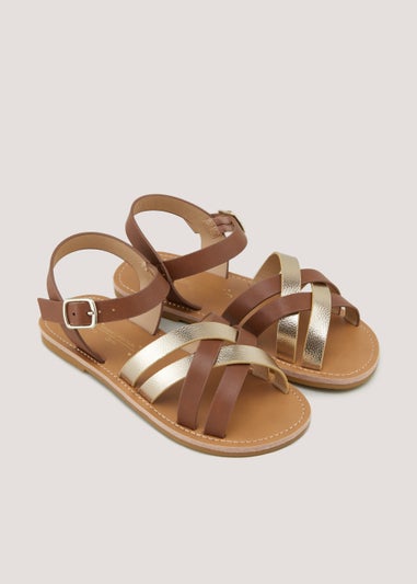 Girls Tan Crossover Sandals (Younger 10-Older 5)