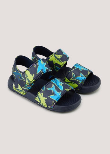 Boys Navy Shark Sandals (Younger 4-12)