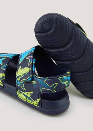 Boys Navy Shark Sandals (Younger 4-12)