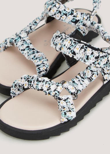 Girls Black Ditsy Floral Trek Sandals (Younger 4-12)