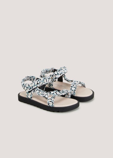Girls Black Ditsy Floral Trek Sandals (Younger 4-12)