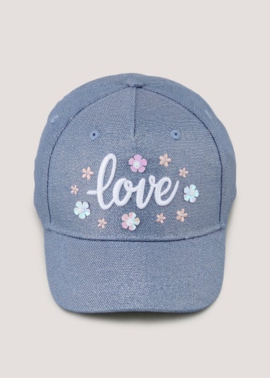 Girls Denim Love Slogan Cap (3-6yrs)